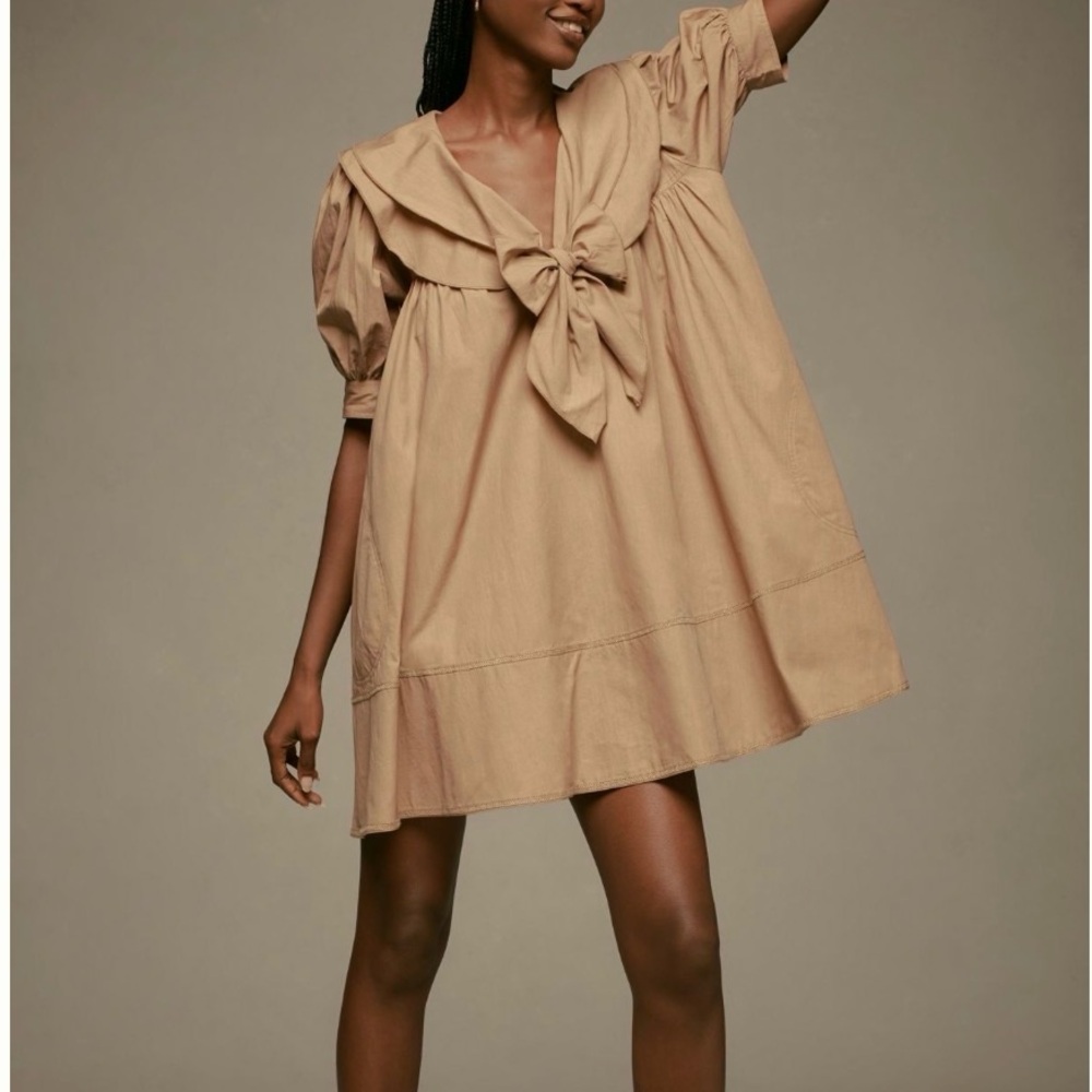 Anthropologie Pilcro Short Sleeve Bow- Front Tunic Mini Dress